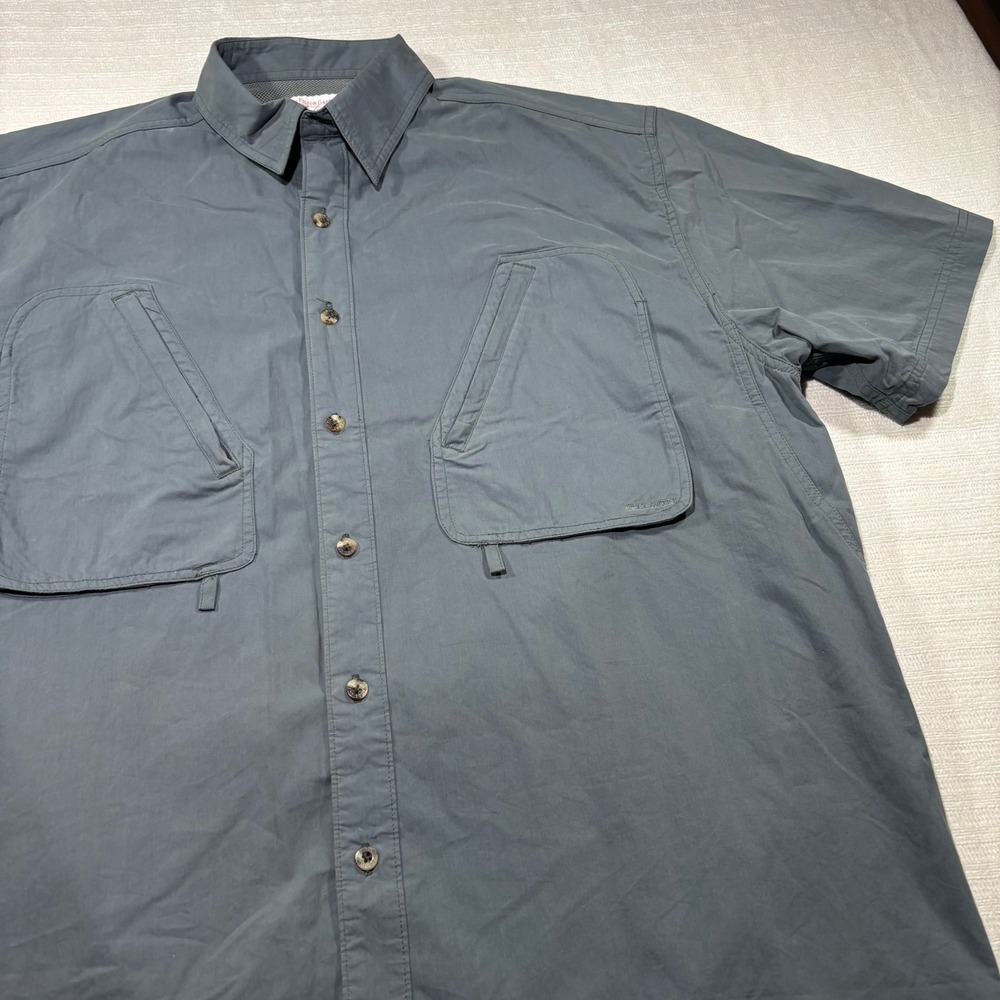 Filson Mens Short Sleeve Fishing Shirt Gray Cotton Nylon Utility Large 12046